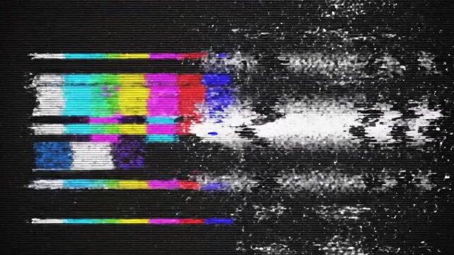 tv static glitch, color bars, digital distortion, noise, error, black screen