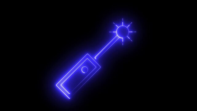 Neon Glowing Neon Laser Pointer Price Tag Label Icon for Discount, Sale, Shopping, Offer and E-commerce Design Icon animation on black background.4k motion video .