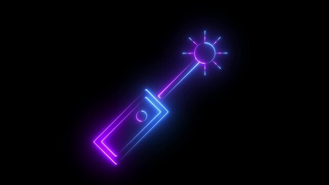 Neon Glowing Neon Laser Pointer Price Tag Label Icon for Discount, Sale, Shopping, Offer and E-commerce Design Icon animation on black background.4k motion video .