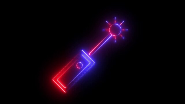 Neon Glowing Neon Laser Pointer Price Tag Label Icon for Discount, Sale, Shopping, Offer and E-commerce Design Icon animation on black background.4k motion video .