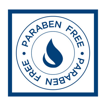 Paraben free logo with leaf symbol and blue border