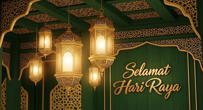 Elegant Lanterns with Hari Raya Greeting ketupat