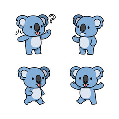 Cartoon koala set with different emotions on white background