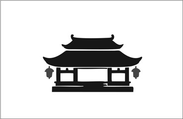 Vector illustration of ancient Japanese and Chinese temples featuring traditional pagoda architecture and oriental pavilions set against an old Asian garden landscape