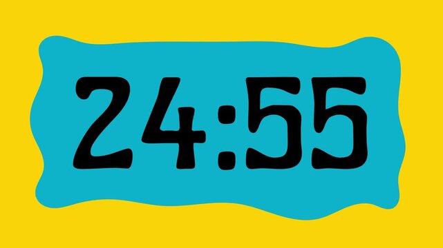 Countdown timer from 25 minute to 24 minute on yellow background suitable for presentations, productivity, educational content, and more