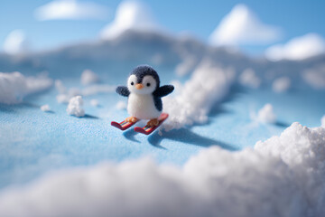 Obraz premium 冬のスポーツを楽しむペンギンくんのスキー風景 