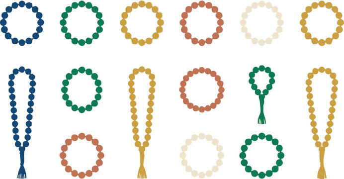 collection of islamic prayer beads tasbih in various colors sizes and arrangements