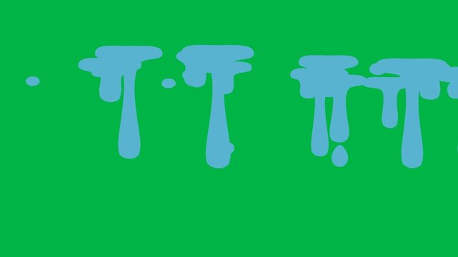 Blue paint dripping downward forming icicles in 2d animated cartoon animation on green screen chromakey background, suited for liquid effect or creative transition overlays.