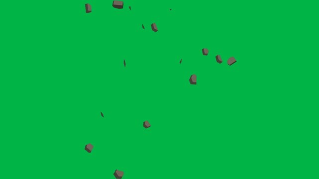 More scattered red and brown fragments floating in 2d animated cartoon animation on green screen chromakey background, suited for explosion aftermath or shatter effects.