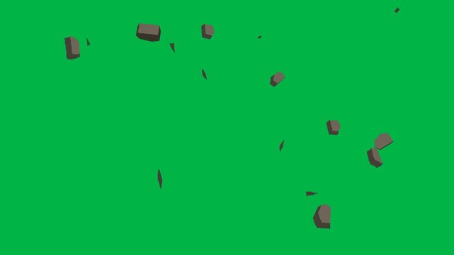 Small brown particles scattering randomly in 2d animated cartoon animation on green screen chromakey background, great for debris, confetti, or dust particle effects.