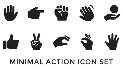Fototapeta premium Minimal action icon set featuring various hand gestures and human palms