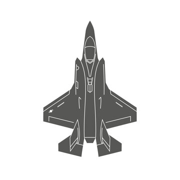 Drawing united states modern combat aeroplane F35. Black and white illustration against a plain background. Vector illustration.
