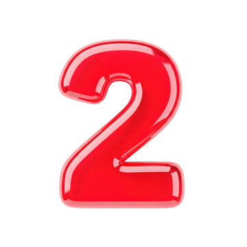 A shiny red number 2 icon for various uses, decorative, and symbolic purposes, isolated on transparent background