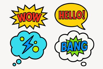 Fototapeta premium Comic book speech bubbles with various words and expressions.