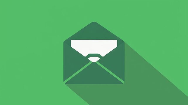 High-resolution 4K animated flat email envelope icon, minimalistic design, green background