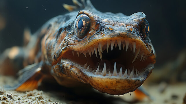 Deepsea lizardfish lying in wait, snapping at unsuspecting prey with its sharp teeth 