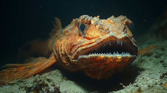 Deepsea lizardfish ambushing prey from the seafloor 
