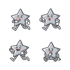 Cartoon star characters showing different emotions and actions with cute expressions