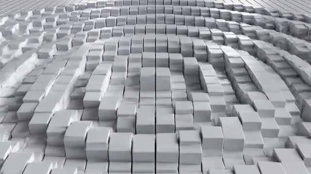 A dynamic ripple effect expands across a grid of white cubes creating