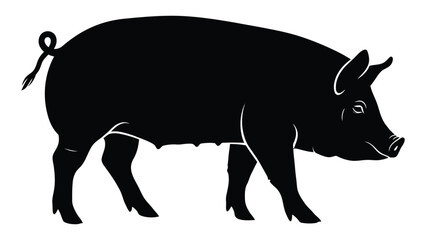 Fototapeta premium A black and white silhouette of a pig standing on all fours. isolated on white background, Vector