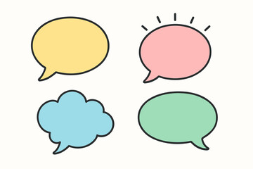 Set of four colorful hand drawn speech bubbles.