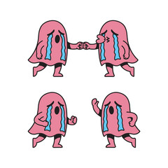 Crying cartoon characters showing emotions and gestures with copy space