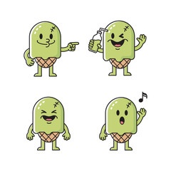 Cartoon Avocado Characters Showing Emotions and Actions with Fun Expressions