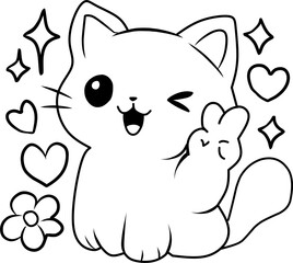 Lineart cat funny and cute simple