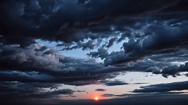 Dramatic sunset sky with dark clouds