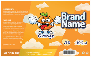 Fototapeta premium Orange Vape Liquid Packaging Label with Mascot logo Vector Template
