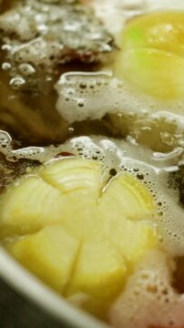 Close-Up of Simmering Pot with Veget