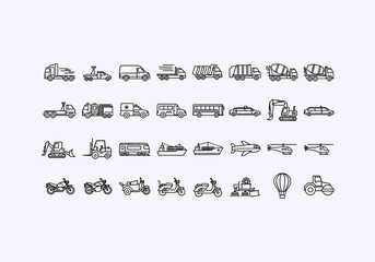 Vector Ilustration Icon Concept Various Vehicle Icons and Symbols Collection.