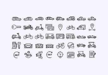 Vector Ilustration Icon Concept Various Vehicle Icons and Symbols Collection.