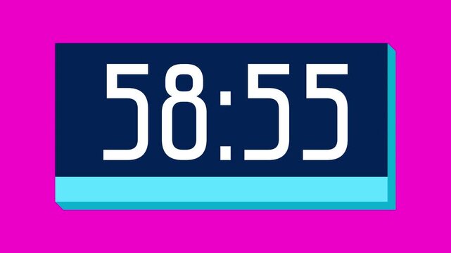 Countdown timer from 59 minute to 58 minute on pink background suitable for presentations, productivity, educational content, and more