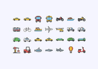 Vector Ilustration Icon Concept Various Vehicles Icons Collection.