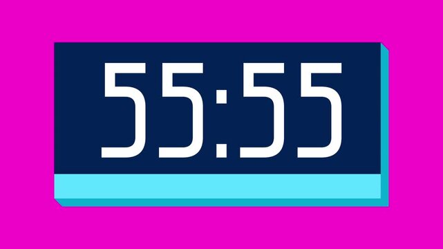 Countdown timer from 56 minute to 55 minute on pink background suitable for presentations, productivity, educational content, and more