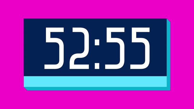 Countdown timer from 53 minute to 52 minute on pink background suitable for presentations, productivity, educational content, and more