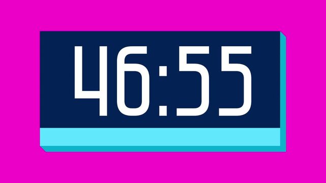 Countdown timer from 47 minute to 46 minute on pink background suitable for presentations, productivity, educational content, and more