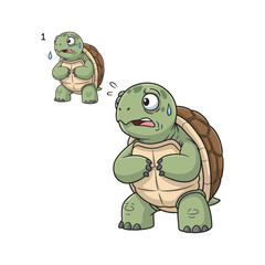 Obraz premium Stressed cartoon turtle sweating and anxious in a humorous illustration with copy space