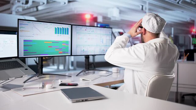 Worried Engineer Operator At Factory Looking