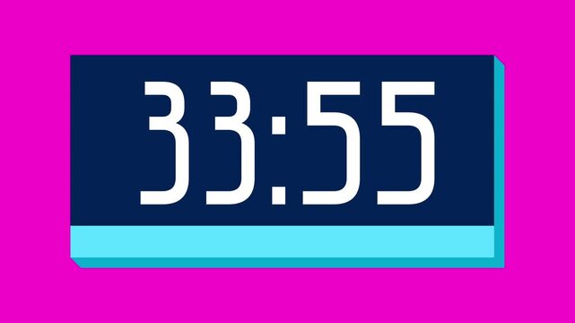 Countdown timer from 34 minute to 33 minute on pink background suitable for presentations, productivity, educational content, and more