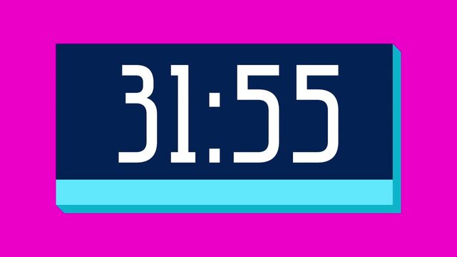 Countdown timer from 32 minute to 31 minute on pink background suitable for presentations, productivity, educational content, and more