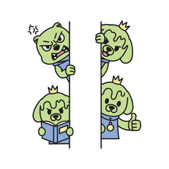 Cartoon bear climbing wall with different emotions and expressions