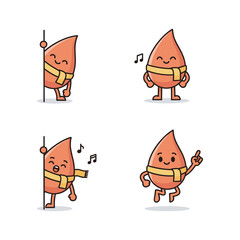 Cartoon water drop characters dancing and playing instruments with happy expressions