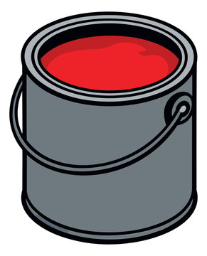Graphic illustration of a paint can depicting bright red paint inside for construction or renovation designs