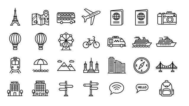 Various Travel Icons and Symbols.