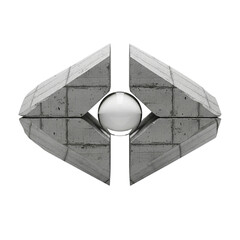 Modern concrete sculpture with reflective sphere