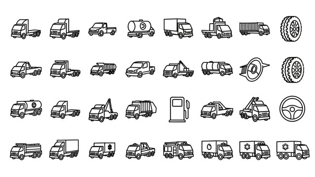 Various types of trucks and cars.
