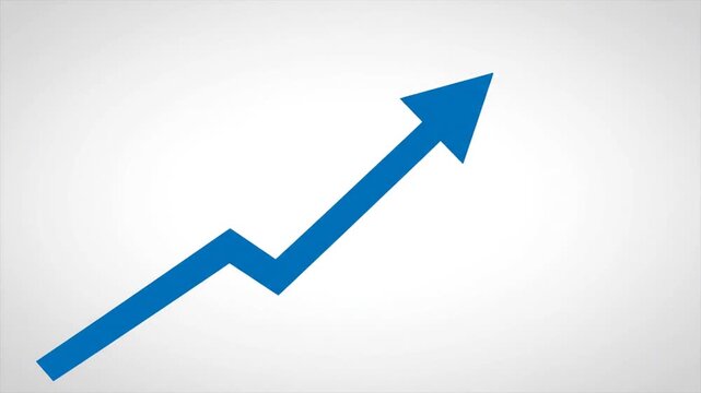 A vibrant blue arrow, ascending at an angle, representing growth or progress against a white background