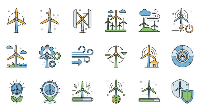 Wind Turbines and Renewable Energy Icons.